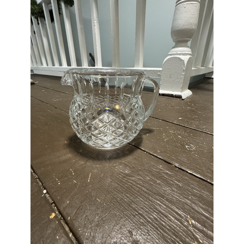 Teleflora 24% Lead Crystal‎ Glass Diamond Band Vertical Cuts 4 5/8" Tall Pitcher
